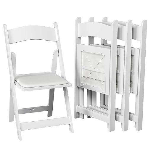 SIMPLEX 4 White Resin Stackable Folding Chairs - Comfortable White Foldable Chair - Folding Chairs with Padded Seats - Indoor/Outdoor Folding Chairs for Events - Lightweight Foldable Chairs (4 Pack)