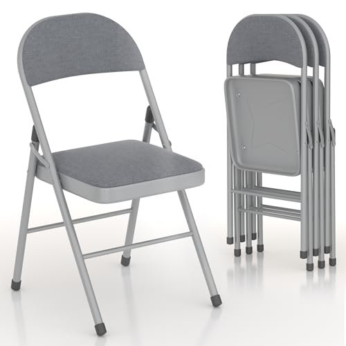 VECELO Padded Folding Chairs 4 Pack, Comfortable Cushioned Seat & Backrest with Steel Frame, for Office, Indoor Outdoor, Commercial Events, Dark Grey