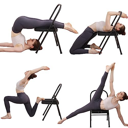 BODYRHYTHM Yoga Auxiliary Chair with Lumbar Back Support for Abs & Core, Balance Handstand, Flexibility and Strength Training and Back Pain Relieving. (Black)