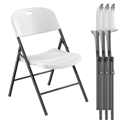 Nazhura 650 Weight Limit Heavy Duty Plastic Folding Chair with Reinfoced Steel Frame for Indoor and Outdoor, Wedding, Party, Restaurant, Meeting Room, Patio and Garden (White, 4 Pack)