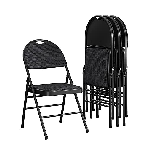 COSCO Commercial XL Comfort Fabric Padded Metal Folding Chair with Contoured Seat Back, 300 lb. Weight Rating, Triple Braced, Black, 4-Pack