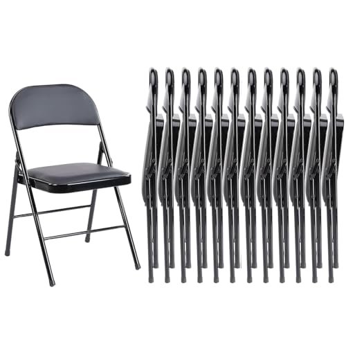 Sweetcrispy Folding Chair 12 Pack, Leather Padded Folding Chairs, Sturdy Metal Foldable Chairs, Easy to Use and Store, Outdoor and Indoor, for Home, Office, Party, Comfy