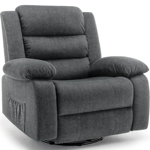 Korser Recliner Chair, Wide Rocker Chair, Rocking Chair with Massage and Heat,360°Swivel Nursery Rocking Chairs, Oversized Recliner for Adults, Cashmere Reclining Sofa for Living Room, Grey