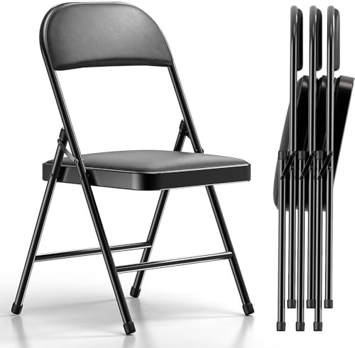 Simpli-Magic Folding Chairs with Padded Cushion and Back, Padded Folding Chairs (4 Pack) for Home and Office, Indoor and Outdoor Events, Black