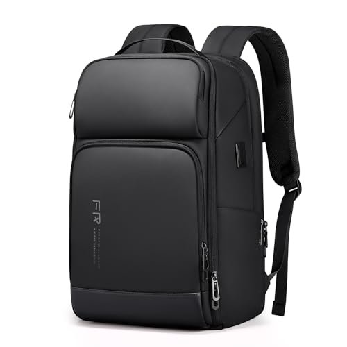 FENRUIEN 17 Inch Travel Backpack for Men, Expandable Water Resistant Computer Backpack with USB Port, Black Laptop Bag for Business/College/Work