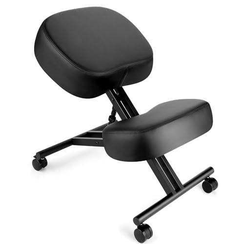 Kneeling Chair Ergonomic for Office, Adjustable Stool for Home and Office - Improve Your Posture with an Angled Seat - Thick Moulded Foam Cushions - Brake and Smooth Gliding Casters