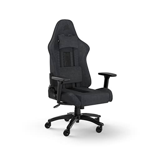 Corsair TC100 Relaxed Gaming Chair - Fabric - Racing-Inspired Design - Lumbar Pillow - Detachable Memory Foam Neck Pillow - Adjustable Seat Height - Adjustable Armrests - Gray and Black