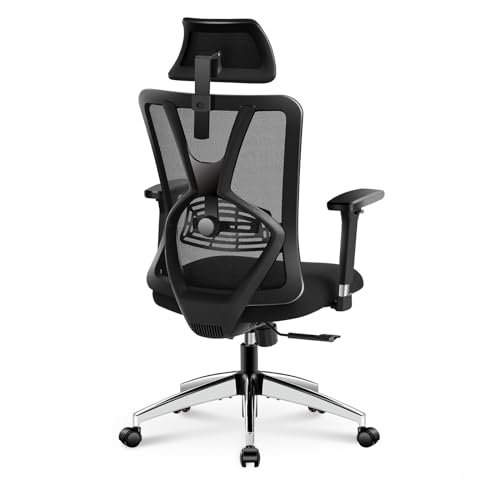 Ticova Ergonomic Office Chair - High Back Desk Chair with Adjustable Lumbar Support & 3D Metal Armrest - 130°Reclining & Rocking Mesh Computer Chair with Thick Seat Cushion & Rotatable Headrest