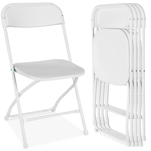 Best Choice Products Set of 4 Plastic Folding Chairs, Portable Stacking Indoor Outdoor Seating for Home, Yard, Garden, Parties, Events w/Non-Slip Feet, 350lb Weight Capacity - White