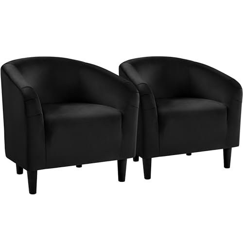 Yaheetech Black Accent Chairs Set of 2, Cozy Velvet Barrel Chair, Modern Club Chair with Soft Padde, Vanity Chair for Living Room/Bedroom/Waiting Room Reception Room, Matte Black