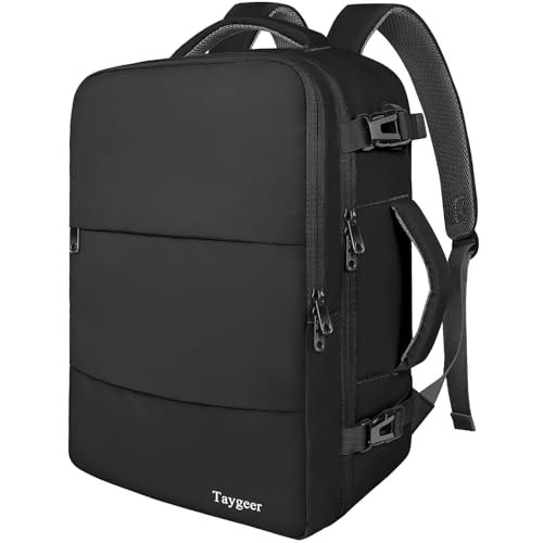 Taygeer Travel Laptop Backpack for Men Women, Airplane Approved Travel Backpack Suitcase with Usb Charging Port, Lightweight College 35l Luggage Bag 15.6inch Laptop Mochila Gifts for Business,Black