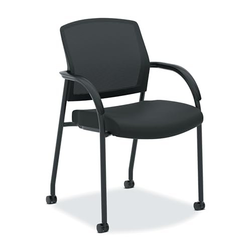 HON Lota Office Guest Chair Stackable Waiting Room Chairs - Mesh Back Side Office Guest Chairs & Reception Chairs with Wheels, Arms - Lobby Chairs for Conference, Breakroom, Church, School, Training