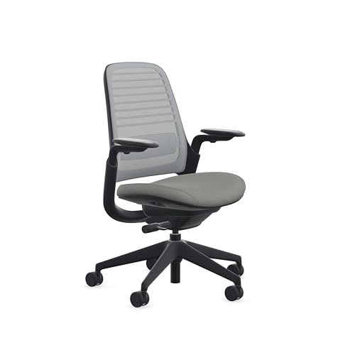 Steelcase Series 1 Office Chair - Ergonomic Work Chair with Wheels for Carpet - Helps Support Productivity - Weight-Activated Controls, Back Supports & Arm Support - Easy Assembly - Nickel + Night Owl