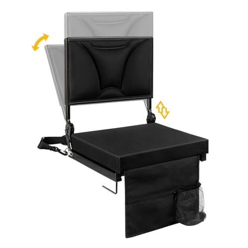 Stadium Seats with Back Support, Adjustable High Back & Angles Bleacher Chairs with Back and Cushion Wide, Padded Portable Stadium Chairs with Shoulder Strap, Perfect for Sports Events