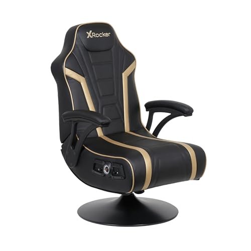 X Rocker Trident Pedestal Video Gaming Chair, Wireless Audio, Backrest Mounted Subwoofer, Padded Armrest, Amazon Exclusive, Black and Gold