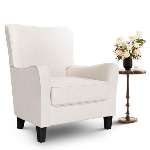 COLAMY Accent Chair, Modern Fabric Accent Barrel Chair with Solid Rubberwood Legs, Comfy and Soft Armchair for Living Room, Bedroom, Reception Room, Office, Beige