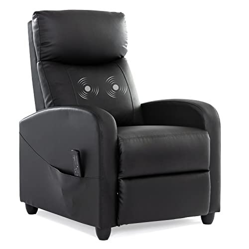 Recliner Chair with Massage and Lumbar Support, Small PU Leather Home Theater Seating, Adjustable Modern Reclining Chair for Adults in Living Room