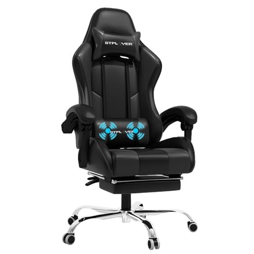 GTPLAYER Gaming Chair, Computer Chair with Footrest and Lumbar Support, Height Adjustable Gaming Chair with 360°-Swivel Seat and Headrest for Office or Gaming Black