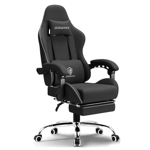 Dowinx Gaming Chair Fabric with Pocket Spring Cushion, Massage Game Chair Cloth with Headrest, Ergonomic Computer Chair with Footrest 290LBS, Black,in