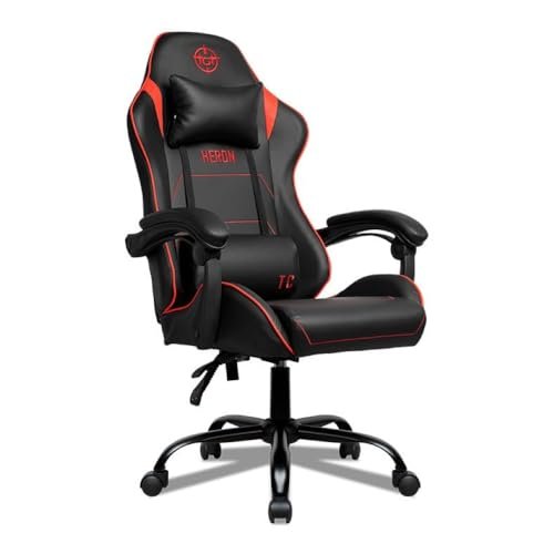 Cadeira Gamer TGT Heron TC, Espuma Moldada, Almofadas para Lombar e Pescoço, Suporta até 120kg, Ajuste de inclinação, Braço Fixo, Preto e Vermelho, TGT-HRTC-BR02