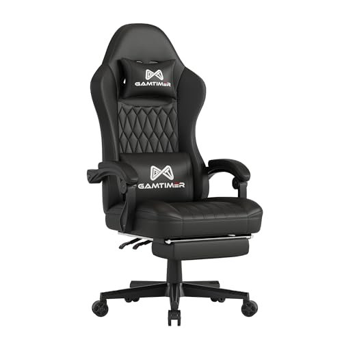 Gamtimer Gaming Chair, Computer Office Chair with Footrest, 155° Reclining Chair, Ergonomic High Back Computer Chair with Headrest and Lumbar Support for Adults and Kids（Dark Black）