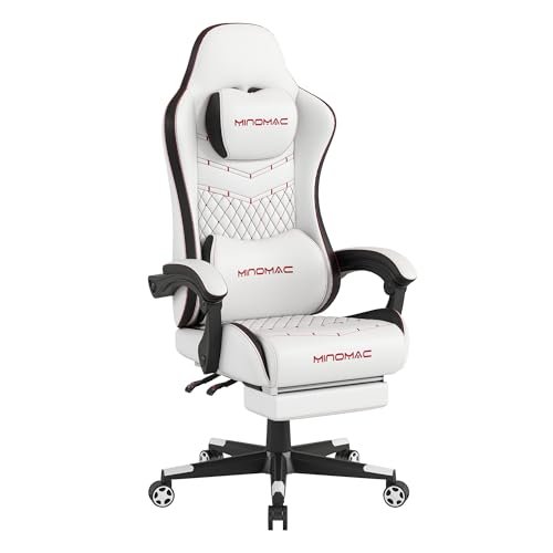 Gaming Chair, Computer Chair with Footrest, High Back Ergonomic Design, 400 lb Weight Capacity, Adult Reclining Gaming Chair with Linked Armrests(White)