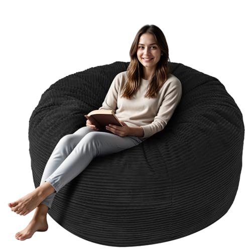 Anuwaa Bean Bag Chairs for Adults, 4FT Bean Bag Chairs with Plush Microfiber Removable Cover, Giant Bean Bag Chairs with Memory Foam Big Sofa Bean Bag Chairs for Reading, Gaming Cozy Chair, Black