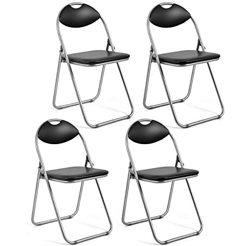 Giantex 4-Pack Folding Chairs Set - Waiting Room Chairs with Padded Seats and Carrying Handle for Desks Home Office Steel Guest Reception Party Poker Stackable Conference Chairs Pack of 4