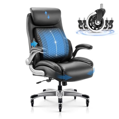 Best Standing Desk Chair for Back Pain: Top Ergonomic Solutions Reviewed 5 Office Chair Ergonomic Desk Chair with Pop-Out Lumbar Support, High Back Executive Chair, Upgraded Casters, Adjustable Headrest, Flip-Up Arms, Leather Home Chair with Thick Cushion for Comfort-Black