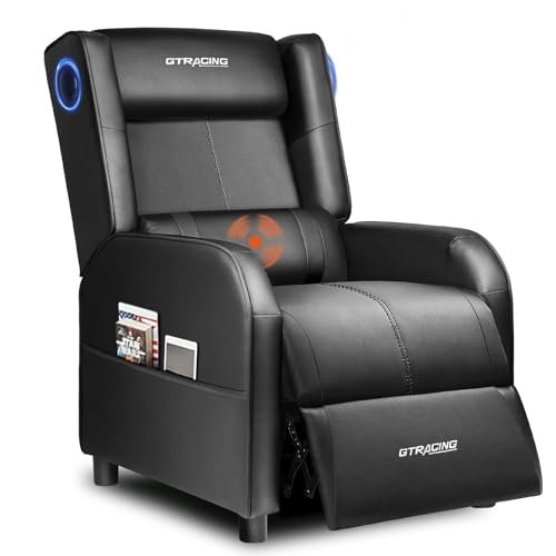 GTRACING Gaming Recliner Chair with Bluetooth Speakers Racing Style Single Gaming Sofa Modern Living Room Recliners Ergonomic Comfortable Massage Home Theater Seating, Black