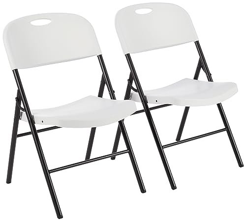 Amazon Basics Foldable Portable Plastic Chair, 350-Pound Capacity, White, 2-Pack