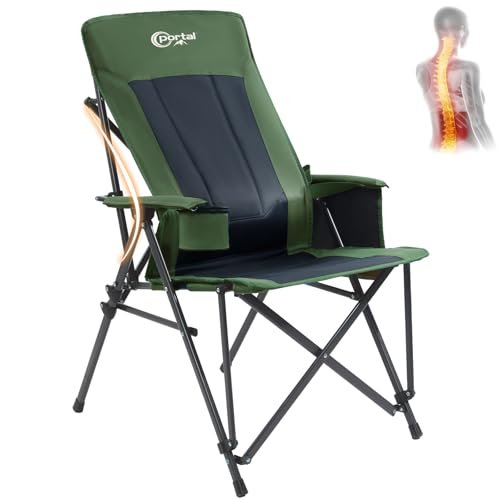 PORTAL Camping Chair with Lumbar Support for Adults Folding Portable High Back Oversized, 400LBS