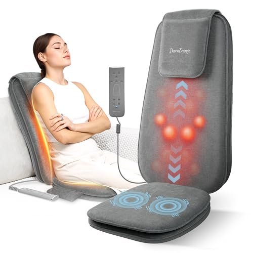 THERAZZAGGE Shiatsu Back Massager with Soothing Heat, Upgraded Deep Tissue Kneading Massage Chair Pad, Vibration Massage Seat Cushion, Relax at Home Office, Gifts