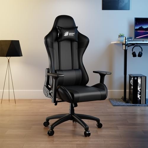 Green Soul® Raptor 2.0 Racing Edition Ergonomic Gaming Chair with Premium PU Leather, Adjustable Neck & Lumbar Pillow, 3D Adjustable Armrests & Heavy Duty Nylon Base (Black)