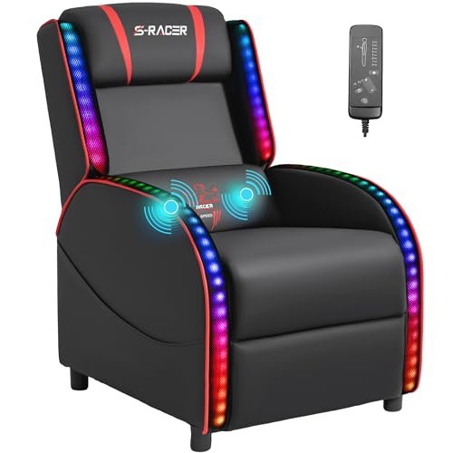 Homall LED Gaming Massage Recliner Chair Racing Style Single Living Room Sofa Comfortable Ergonomic Home Theater Seating(Red)