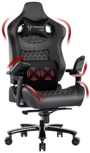 Fantasylab Big and Tall Gaming Chair Gaming Chair 450lbs with 6D Flip-up Armrests, Massage Waist Pillow, Headrest Gaming Chair for Heavy People with Metal Base Adjustable Computer Chair