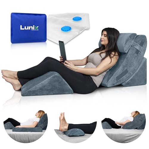 Lunix 4pcs Orthopedic Bed Wedge Pillow Set, Post Surgery Memory Foam for Back, Leg Pain Relief, Sitting Pillow, Adjustable Pillows Acid Reflux and GERD for Sleeping, with Hot Cold Pack, 100% Navy