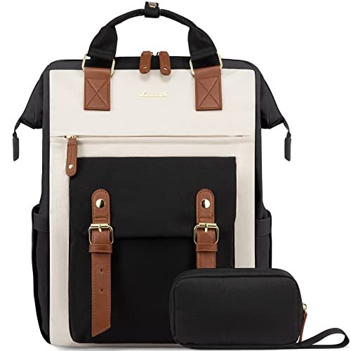 LOVEVOOK Laptop Backpack for Women Work Travel Commuter Backpack College School Business Computer Bag Doctor Nurse Bags Student Bookbag Purse, 15.6 Inch, Black-Beige-Brown, Black-beige-brown, 15.6 Inch, Tote Backpacks