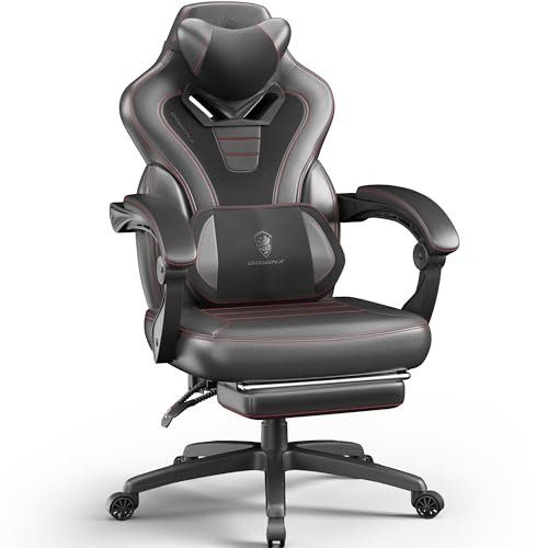 Dowinx Gaming Chair with Footrest, Gaming Chair for Heavy People, Gamer Chair for Adult with Massage, Computer Gaming Chair with PU, PC Game Chair for 200lbs (Black)