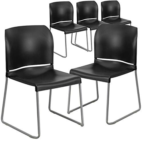 Flash Furniture Hercules Series Contoured Stacking Chairs for Waiting Rooms and Offices, Ergonomic Lobby Chairs with Curved Back, Set of 5, Black