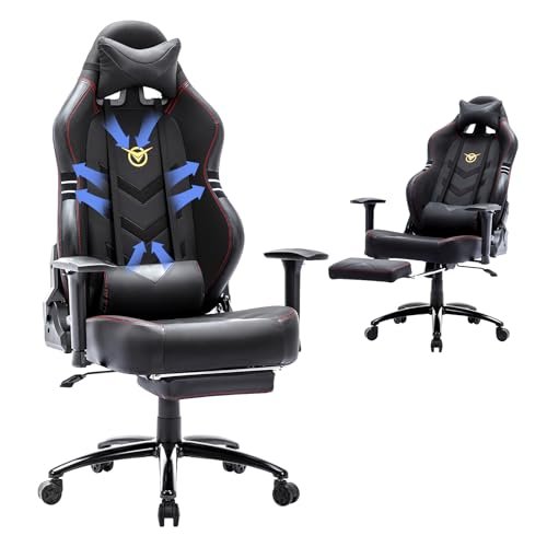 Big and Tall Gaming Chair with Footrest 350lbs-Racing Computer Gamer Chair, Ergonomic High Back PC Chair with Wide Seat, Reclining Back, 3D Armrest for Adult-Black