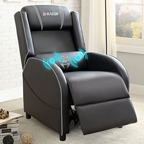 Homall Massage Gaming Recliner Chair, Racing Style Gaming Sofa, PU Leather Home Theater Seat, Living Room Ergonomic Comfortable Gamer Lounge(Grey)