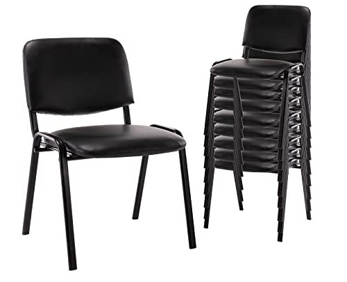 Shunzhi Waiting Room Chairs Set of 10 Stackable Conference Room Chairs Pu Leather Office Guest Chairs Side Reception Chairs for Breakroom/Lobby/Events/Church/School/Hall/Hotel,Black,10PCS