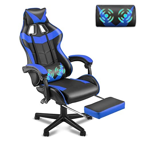 Soontrans Gaming Chair with Footrest,Gaming Computer Chair, Office Gaming Chair Ergonomic Gamer Chair with Height Adjustment,Headrest and Lumbar Support Gamer Chair(Storm Blue)