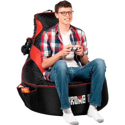 Gaming Bean Bag Chair for Adults [Cover ONLY No Filling] with High Back - Fun Gaming Sofa - Bean Bag Chairs for Adults and Teens - Dorm Chair - Gamer Beanbag Gaming Chair with Cup Holder (Black/Red)