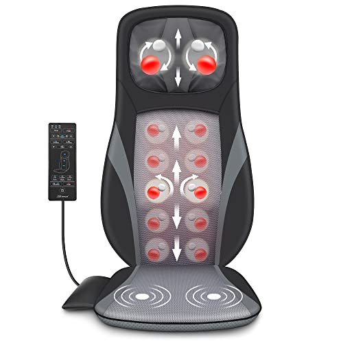 Snailax Shiatsu Back Massager with Heat -Deep Kneading Massage Chair Pad with Adjustable Intensity, Shiatsu Chair Massager to Relax Full Body Muscle