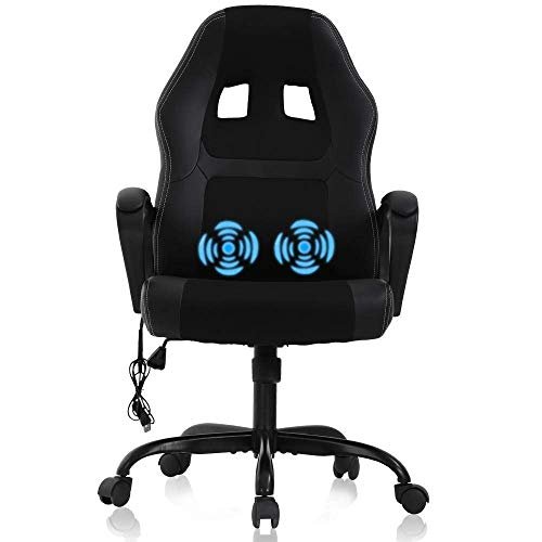 Gaming Chair Computer Chair Office Chair Ergonomic High Back Massage PC Desk Chair with Lumbar Support & Padded Armrest Racing Style Cheap Adjustable Swivel Chair for Women Men Adult, Black