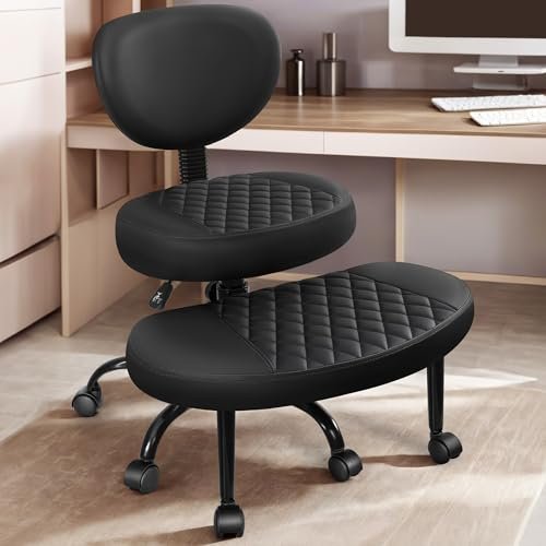 Cross Legged Office Chair with Wheels, Meditation Chair, ADHD Desk Chair for Adults, Adjustable Height Yoga Office Chair, Wide Criss Cross Chair with Lumbar Support, Kneeling Chair-Black