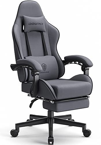 Dowinx Gaming Chair Fabric with Pocket Spring Cushion, Massage Game Chair Cloth with Headrest, Ergonomic Computer Chair with Footrest 290LBS, Dark Grey