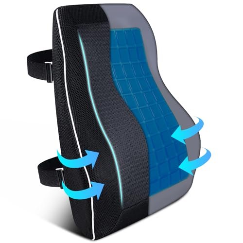 Cuscino di supporto lombare in gel per sedia da ufficio, auto, sedia da gioco, sollievo dal dolore lombare, cuscino in memory foam con copertura in rete 3D, schienale ortopedico ergonomico